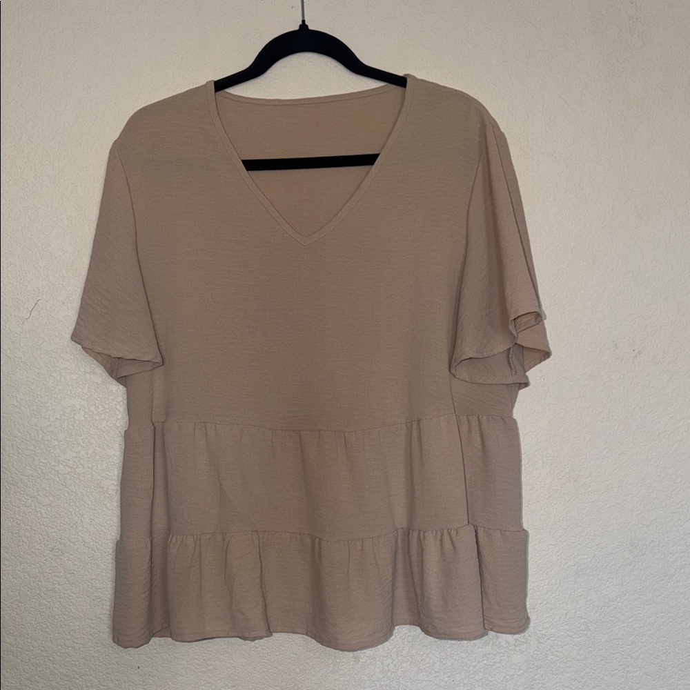 SHEIN Beige V-Neck Tiered Peplum Blouse